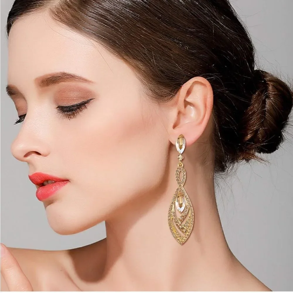 Yellow Gold with Champagne Topaz Austrian Crystal Twisted Chandelier Earrings